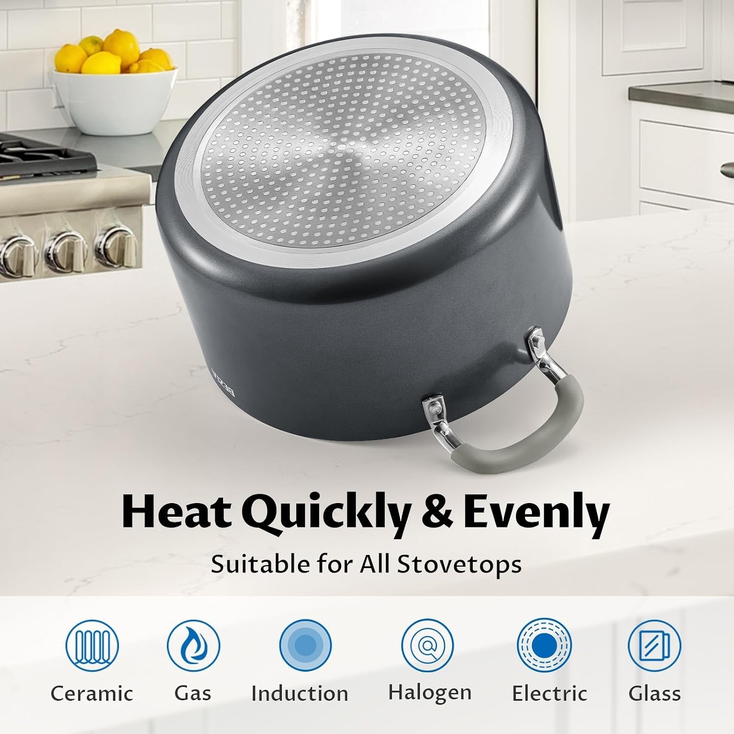 6 Quart Ceramic Non Stick Stock Pot with Strainer Lid & Pour Spout | PFAS-Fre…