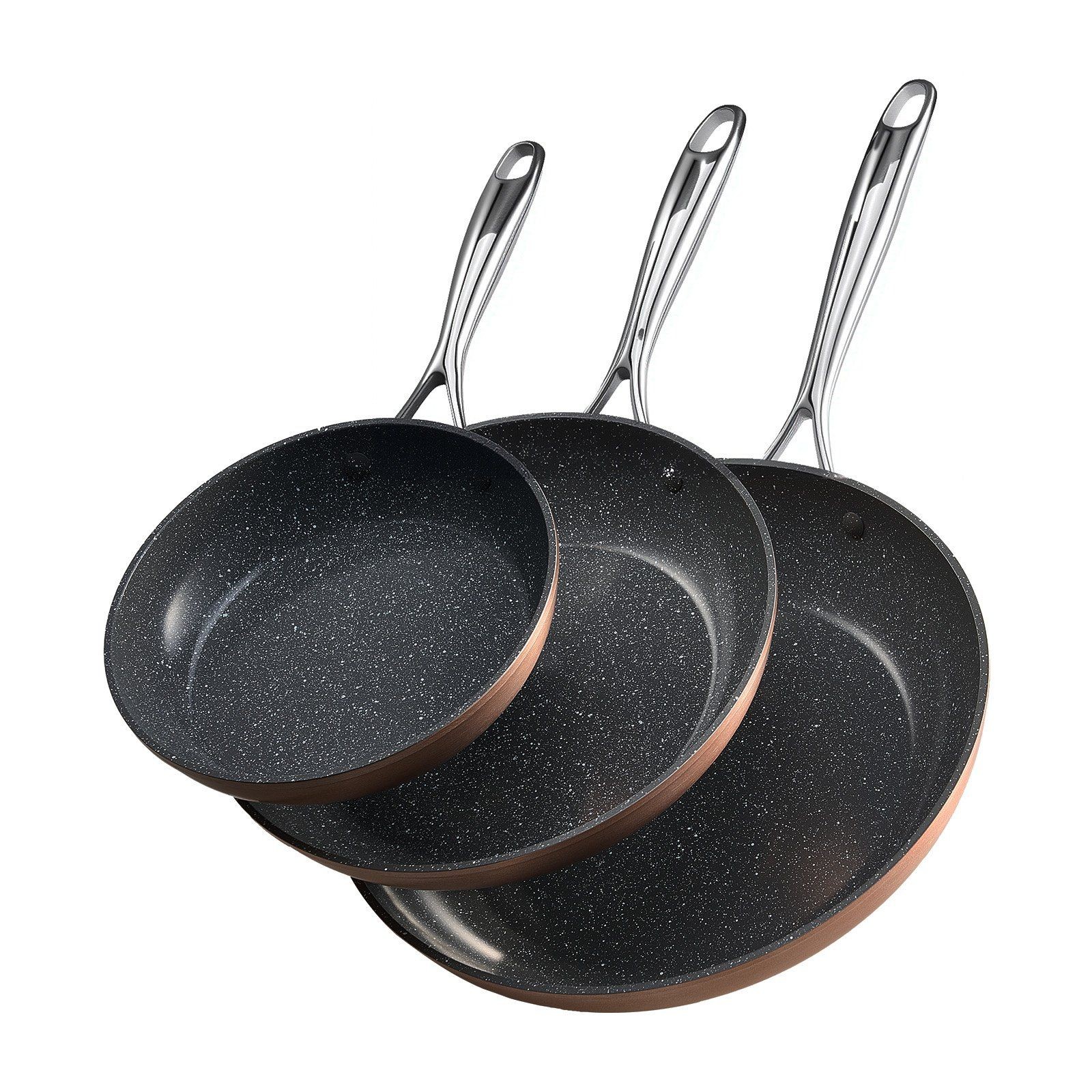 8x10x12 in Frying Pan Set Layered Aluminum Base High Temp Cooking Ready