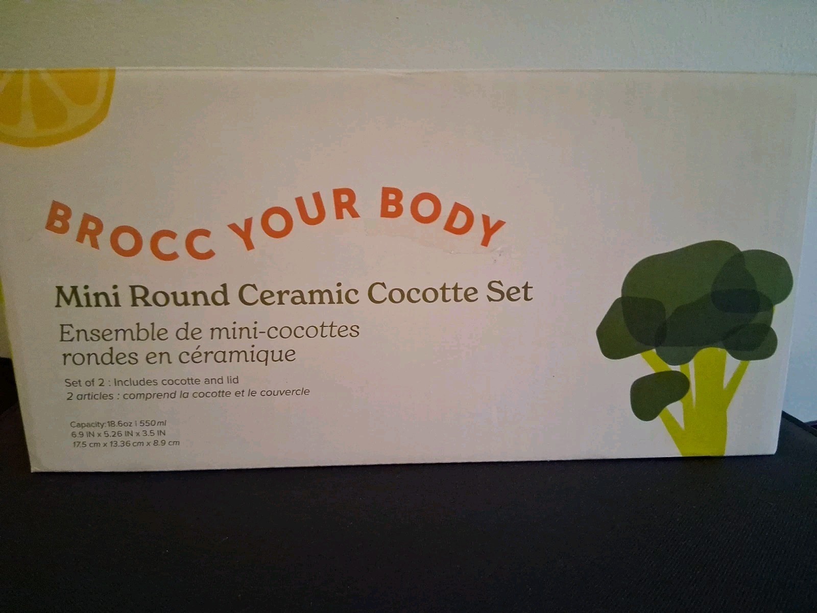 Brocc Your Body Mini Round Ceramic Cocotte Set Green and White Lids NEW IN BOX