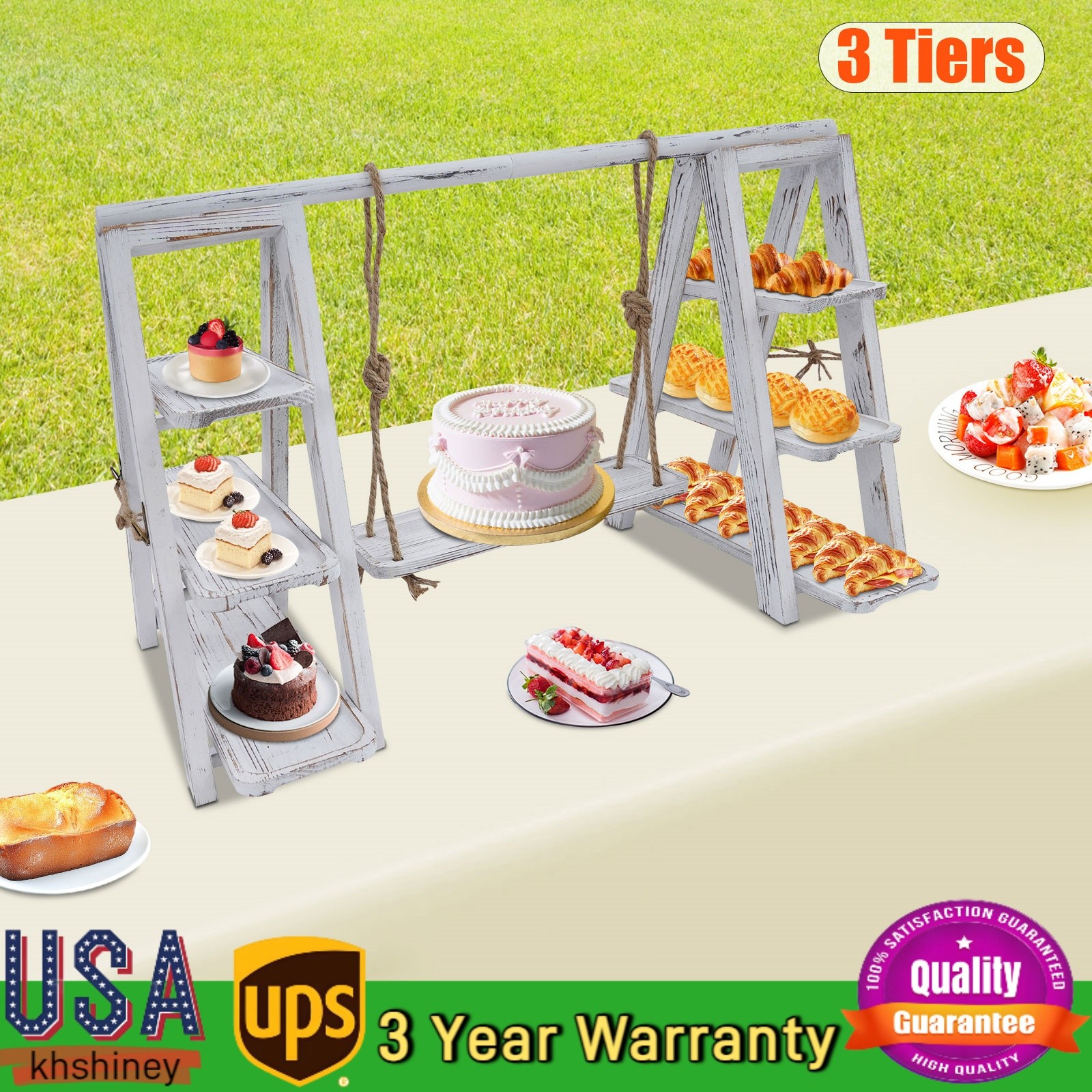 3 Tier Cupcake Stand Table Display Set With Removable Trays Serving Ladder Stand