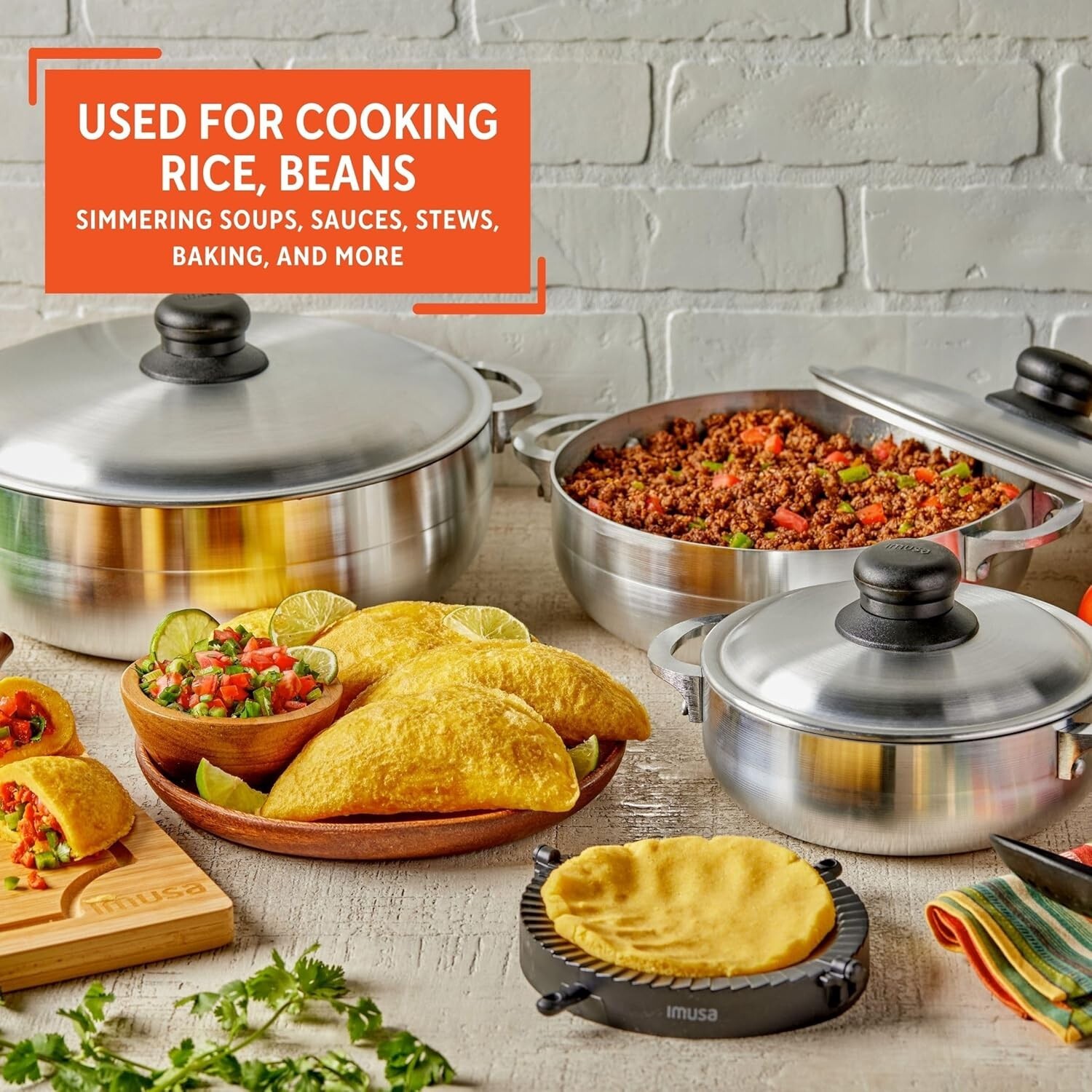 3-Piece Natural Aluminum Caldero Set (1.6/3.2/4.6 Qt) – Elegant Cooking Solution