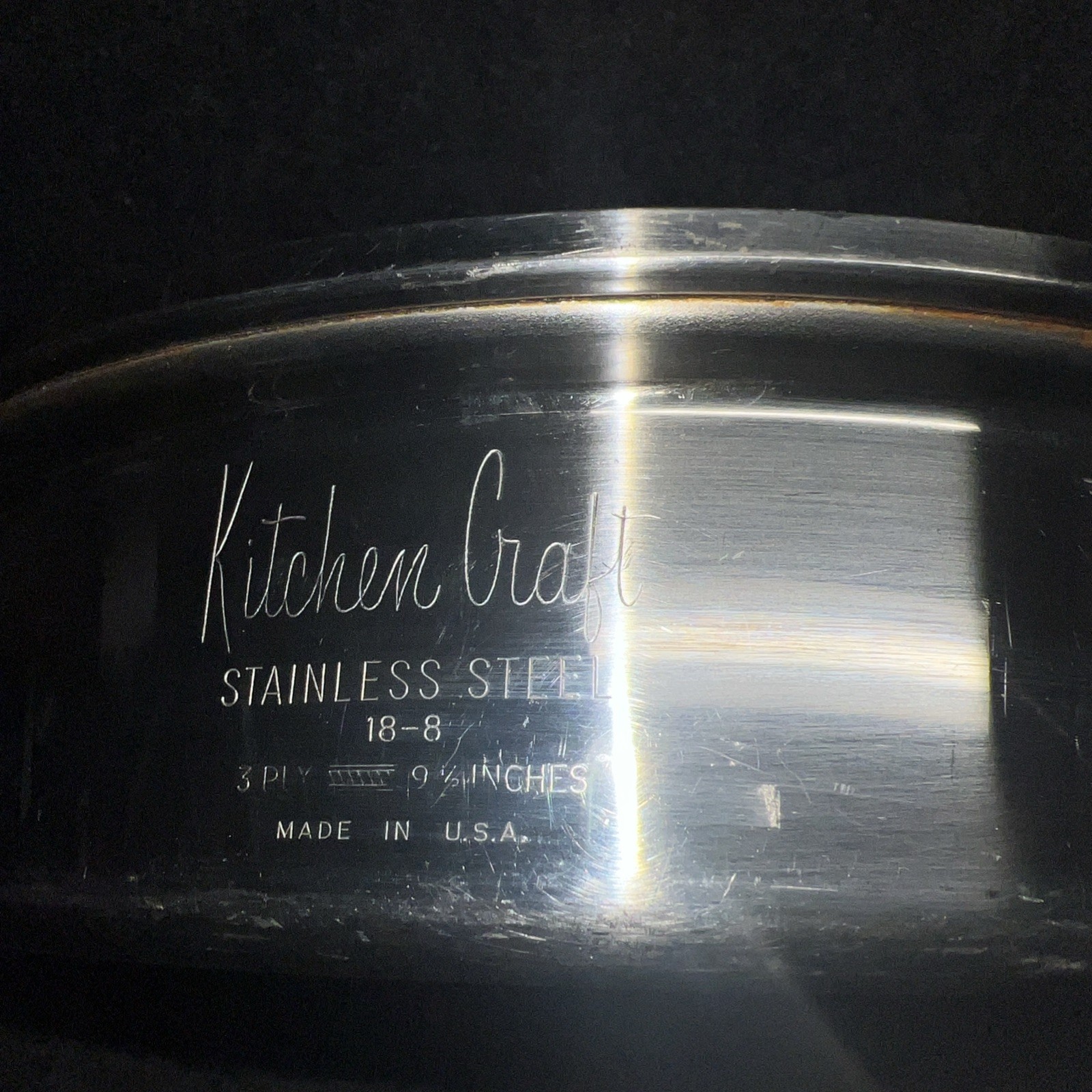 Vintage Kitchen Craft 9 1/2 in Sauté Pan With Lid 3 Ply 18-8 USA