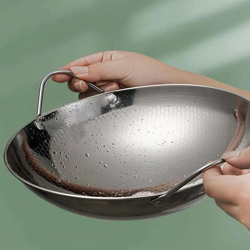 1pc 29cm/11.42inch stainless steel honeycomb skillet non-stick with handle scrat