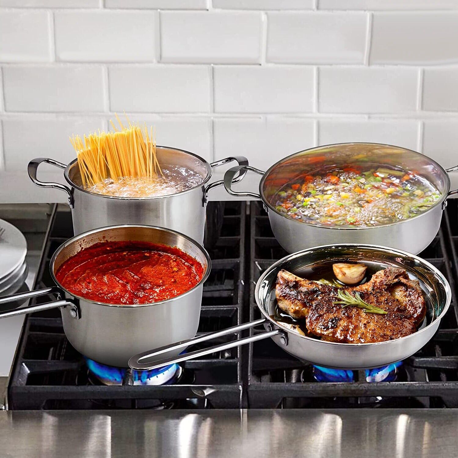 7 Pack Stainless Steel Cookware Set Induction Gas Pots Sauce Pans Frying Pan Set