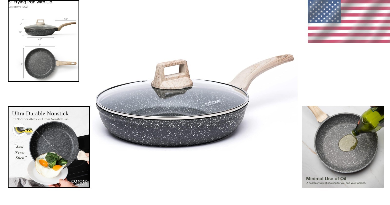 Classic 8-Inch Non-Stick Granite Skillet with Lid | Safe, Durable, and Versatile