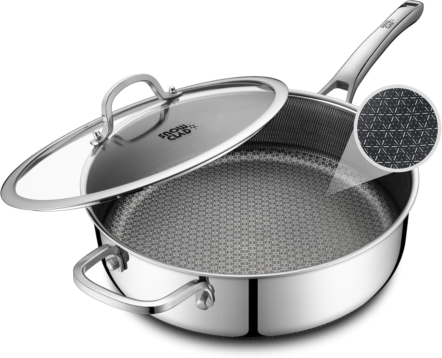 5 Quart Nonstick Stainless Steel Saute Pan with Lid – PFOA Free & Oven Safe