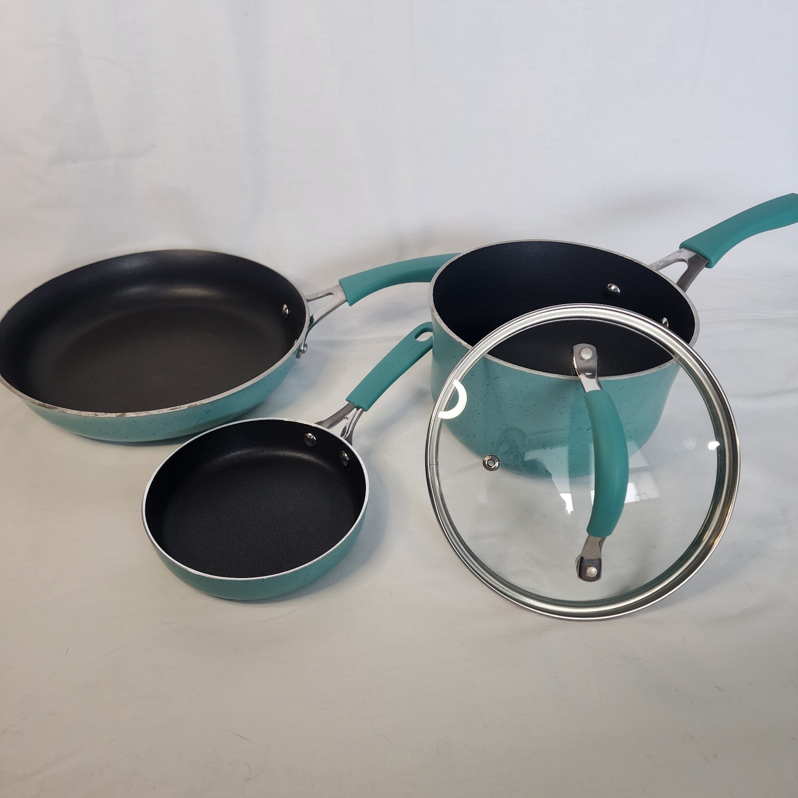 Pioneer Woman KEEPSAKE TEAL Speckled Enamel Aluminum Cookware Set