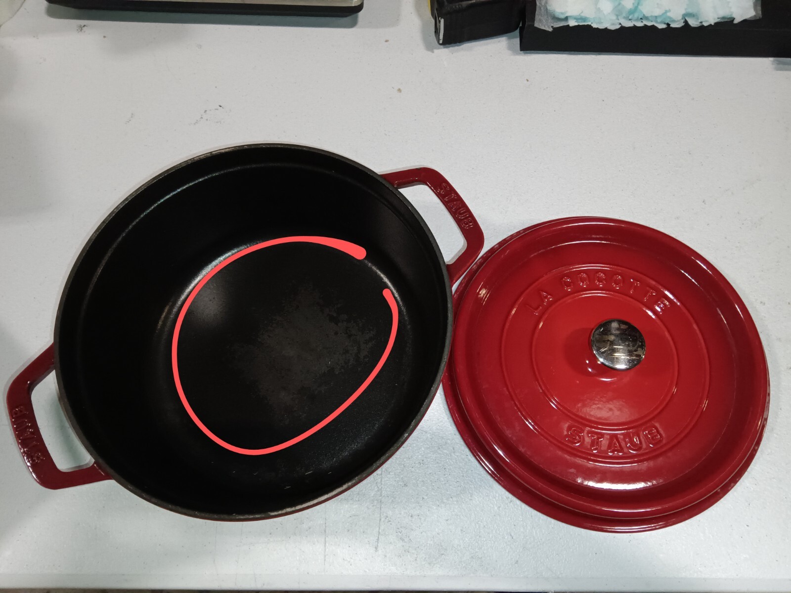STAUB Cast Iron Dutch Oven 4-qt Round Cocotte, Serves 3-4, Cherry