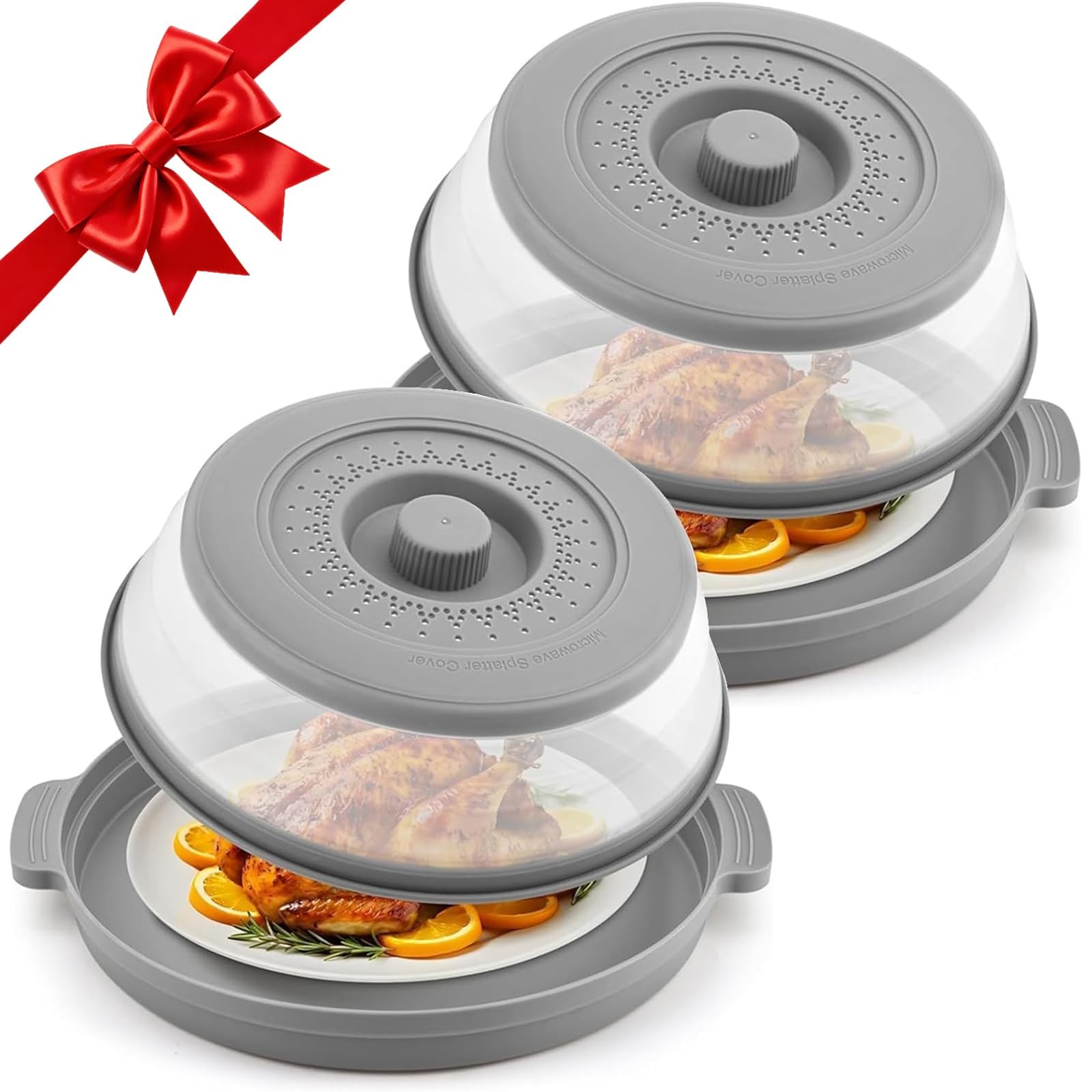 2 Pack Microwave Cover for Food with Anti-scald Base Plate,Large Collapsible …