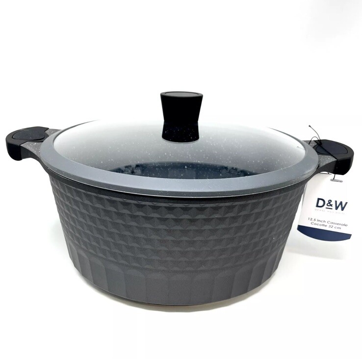 D&W Pot/Casserole 12.5″ Inch,10 Qt With Lid Big Party Size Nonstick Cookware New