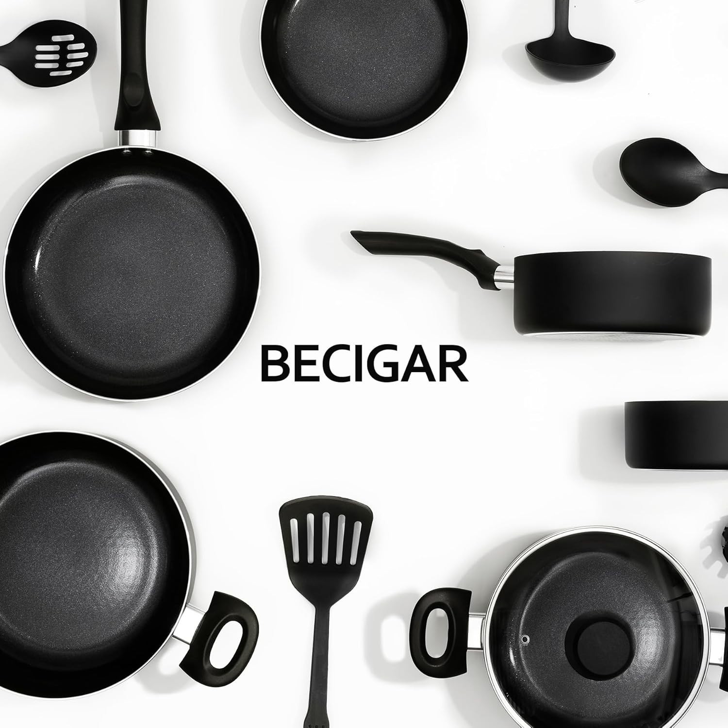 BECIGAR 8 Pcs Ceramic Pots and Pans Set, Cooking Pan Set, Nonstick