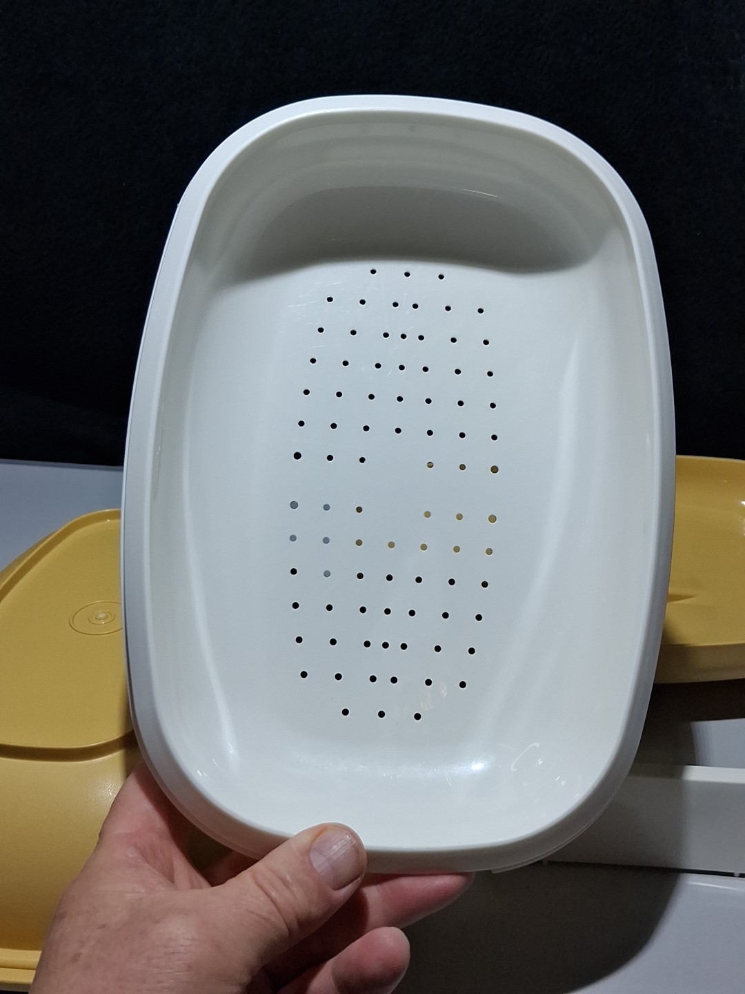 VTG Tupperware 1273-3 Vegetable-Rice Steamer 4 Piece Set Harvest Gold W/divider.