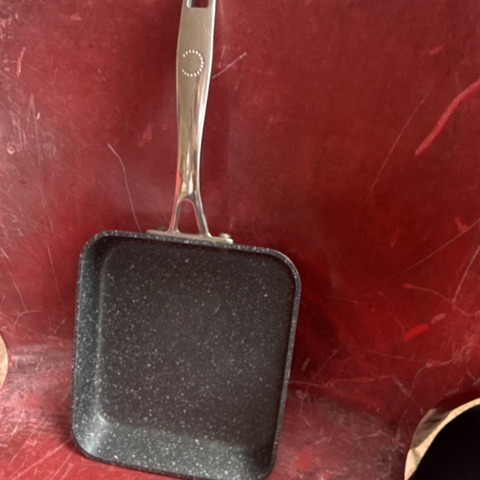 7 in Square Non-Stick Frying Pan Grill Pan w/ Long Handle, Induction Ready