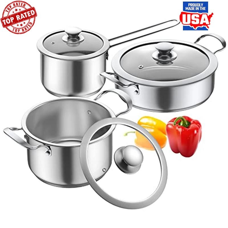Stainless Steel Nonstick Cookware Set 6 Pieces Induction Electric Gas Pots New
