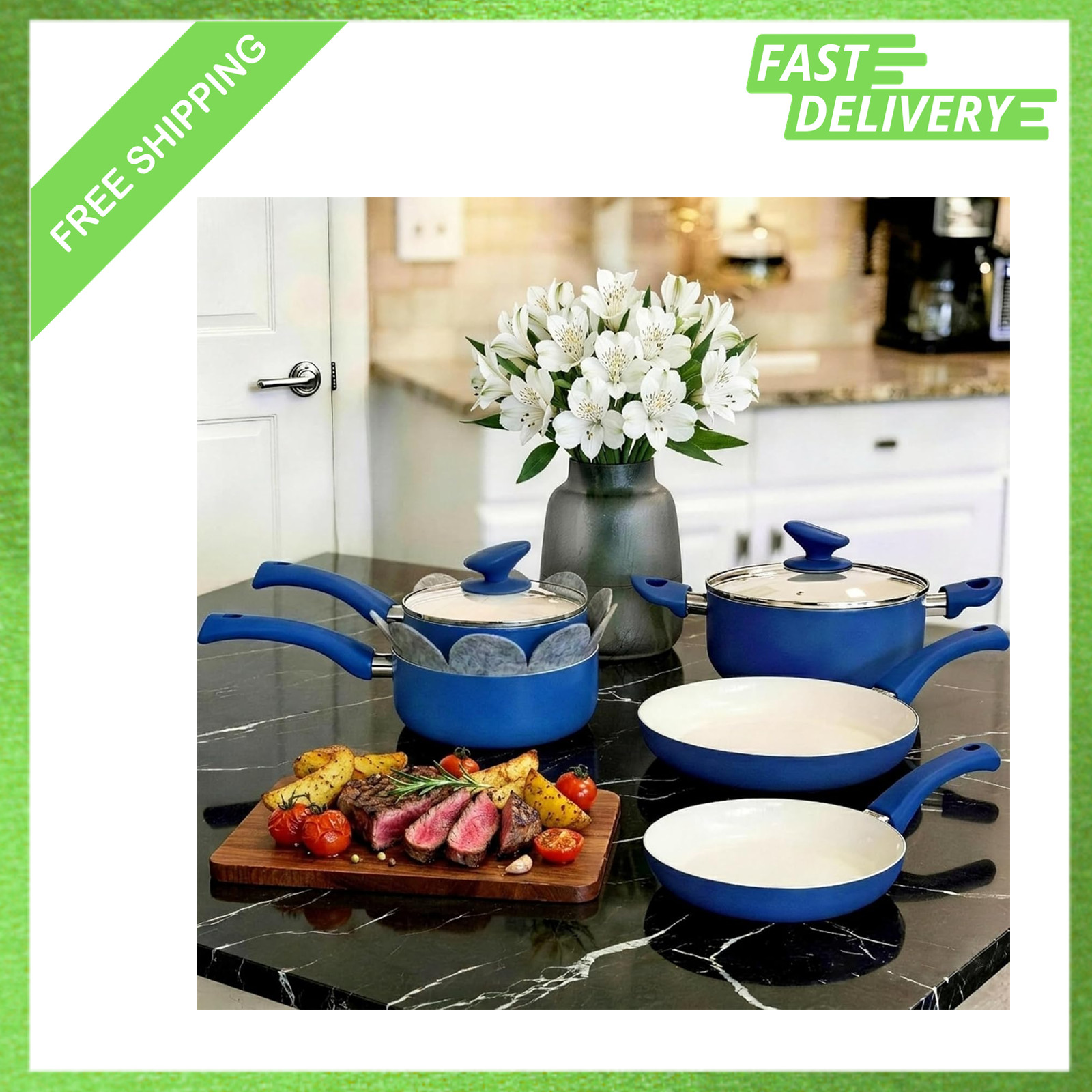 12-Piece Nonstick Ceramic Cookware Set with Stay-Cool Handles Induction