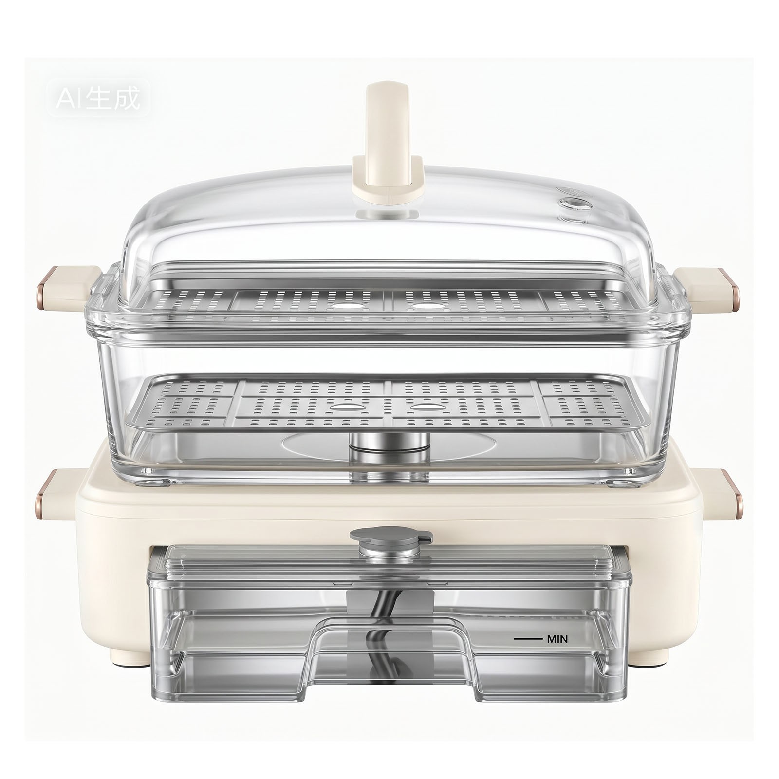 Uimoso Electric Food Steamer 6.3 QT with Glass Bowl and Dual-Layer Trays