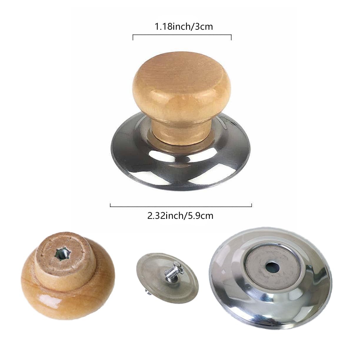 2 Pcs Universal Wooden Pot Lid Knob Replacement Handle Kitchen Cookware Pan