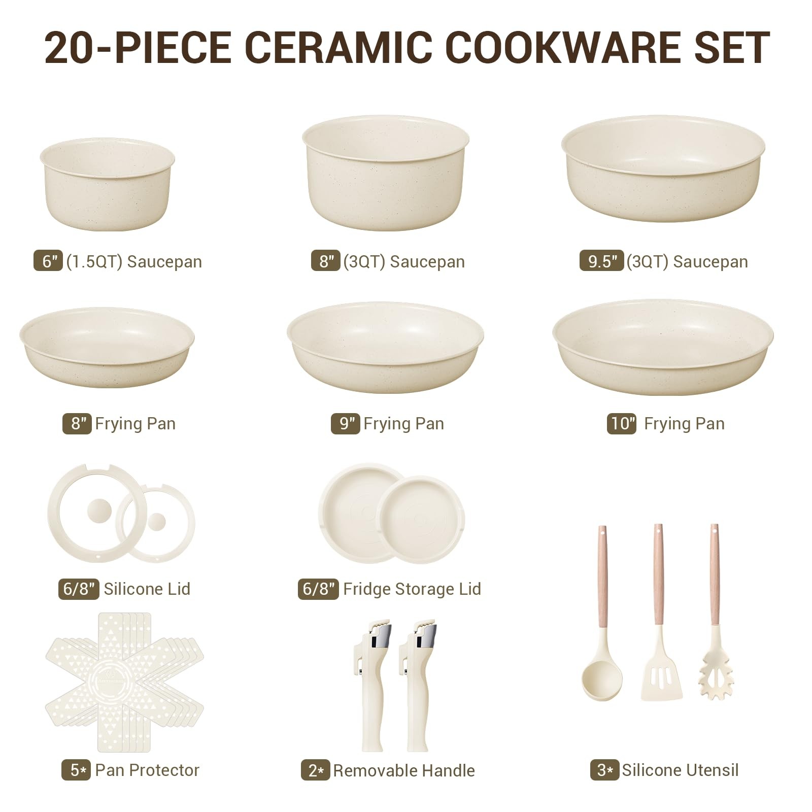 Pots and Pans Set Non Stick, Ceramic Cookware Set with Removable Handles, Sta…