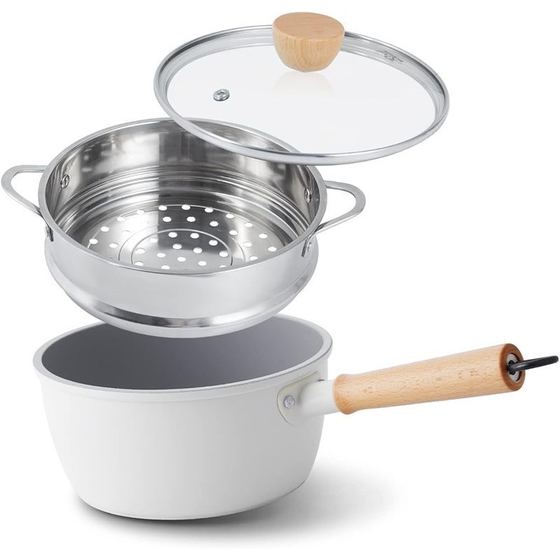 Nonstick Ceramic Saucepan W/ Lid Wooden Handle Steamer Pot 3QT Heat Resistant US