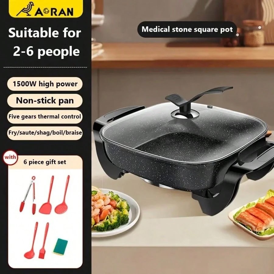 12×12 Electric Skillet Nonstick Ceramic Frying Pan Glass Lid 1500W