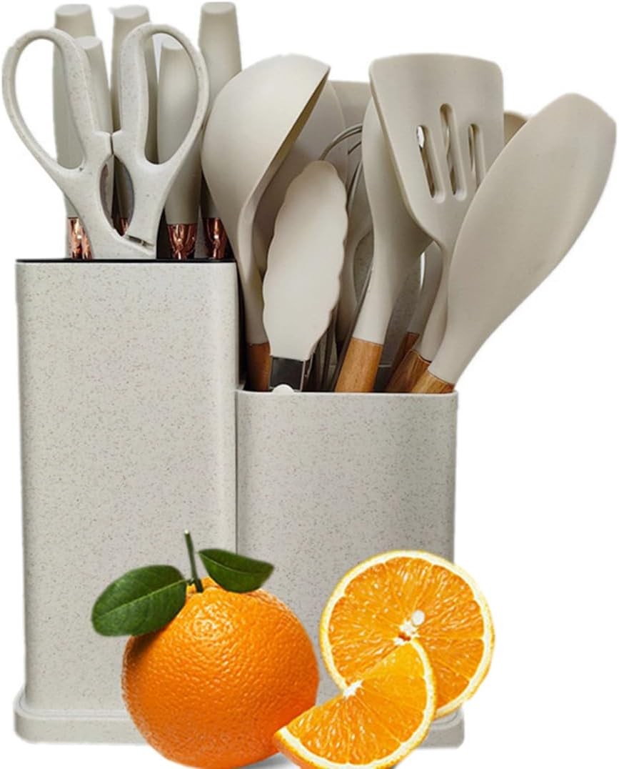 19 Pieces Kitchen Utensil and Knife Set with Block, with 11 Piece Silicone