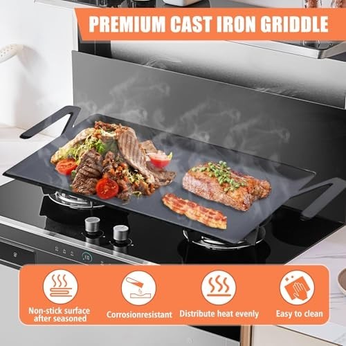 24” Carbon Steel Griddle – Pre-seasoned Heavy Duty Cookware for Double Burner &