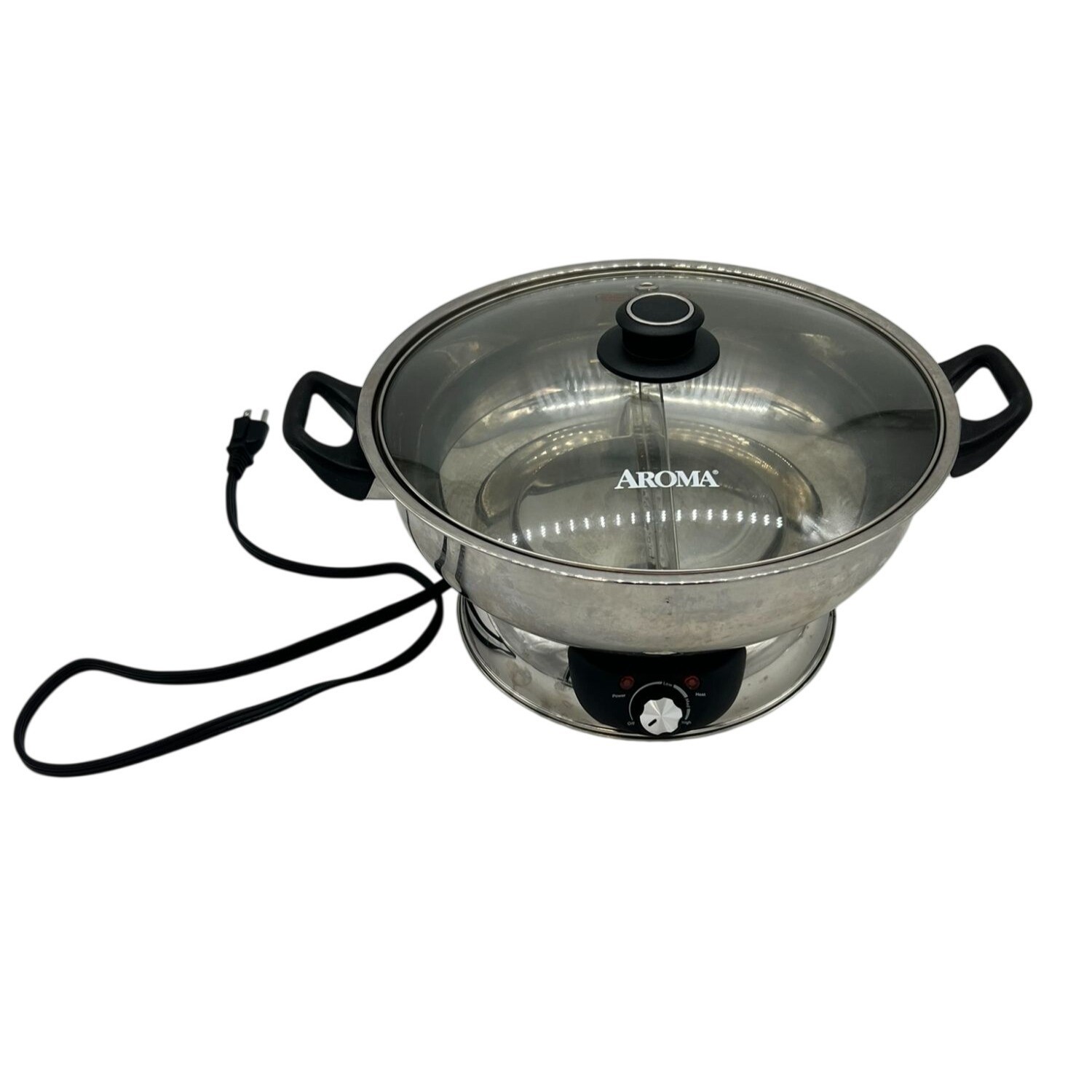 Aroma ASP-610 Electric Shabu Shabu Hot Pot Stainless Steel with Divider & Lid