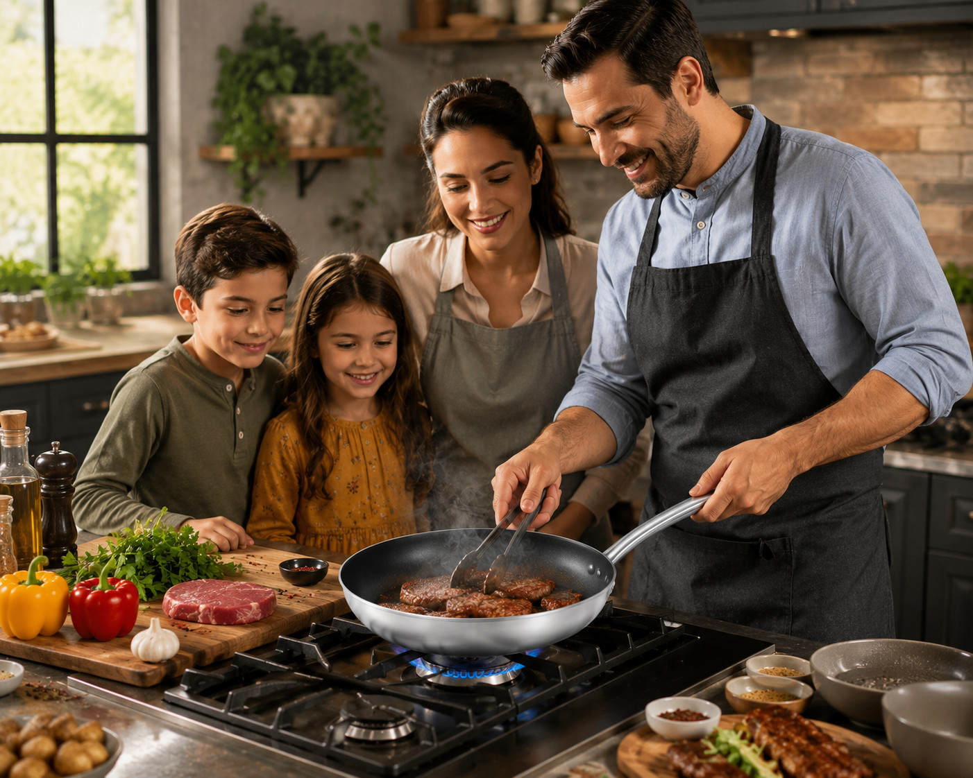 12in Nonstick Steak Frying Pan Aluminum Alloy Kitchen Skillet Steel Handle
