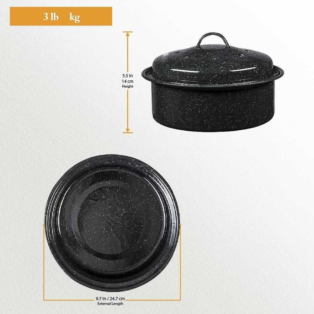 8.7-Inch Small Covered Round Roaster, 3Lb Capacity – Mini Roaster Enamel Stee…