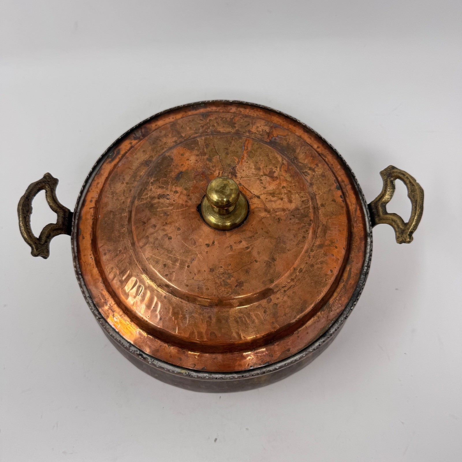 Hand Hammered Copper Pot Lid Tin Lined Brass Handles European Cookware 20cm