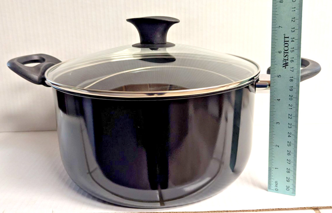 Non-Stick Easy Strain Pot Tilt Cookware 3-pc Black Clear Steam Release Lid NEW