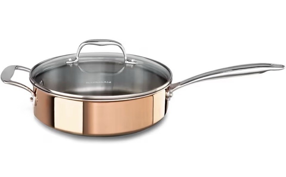 KitchenAid KCP35EHCP Tri-Ply Copper 3.5-Quart Saute W/Lid Cookware Satin Copper