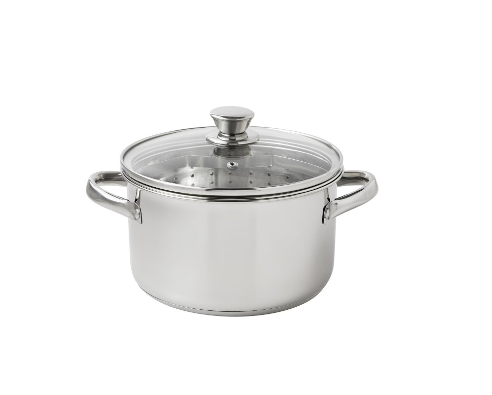 Mainstays Stainless Steel 4-Quart Steamer Pot with Glass Lid, Induction Compatib