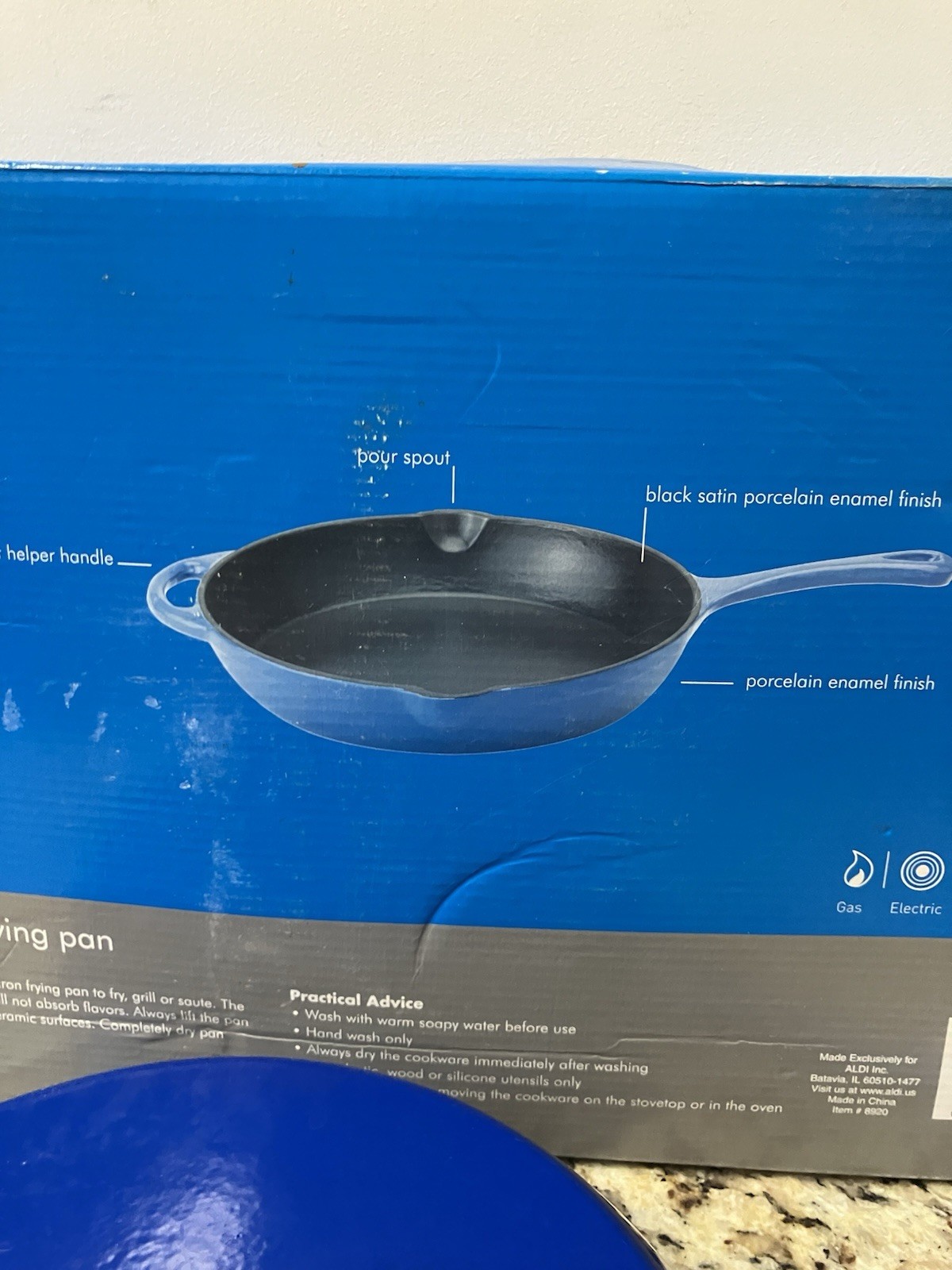 Kitchen Living Chef 12” Cast Iron Porcelain Enameled Frying Pan Blue