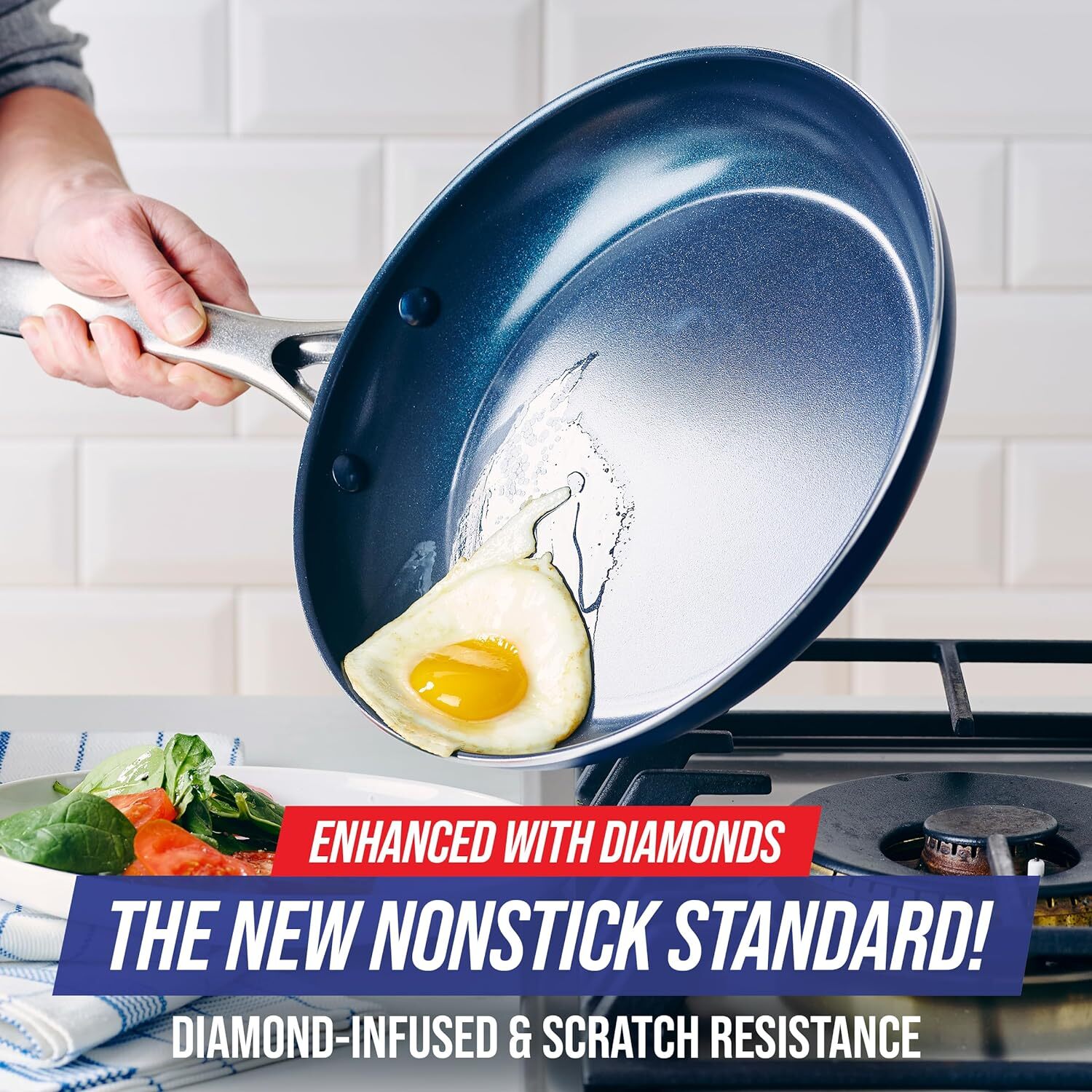 Cookware Diamond Infused Ceramic Nonstick 10″ Frying Pan Skillet, PFAS-Free,