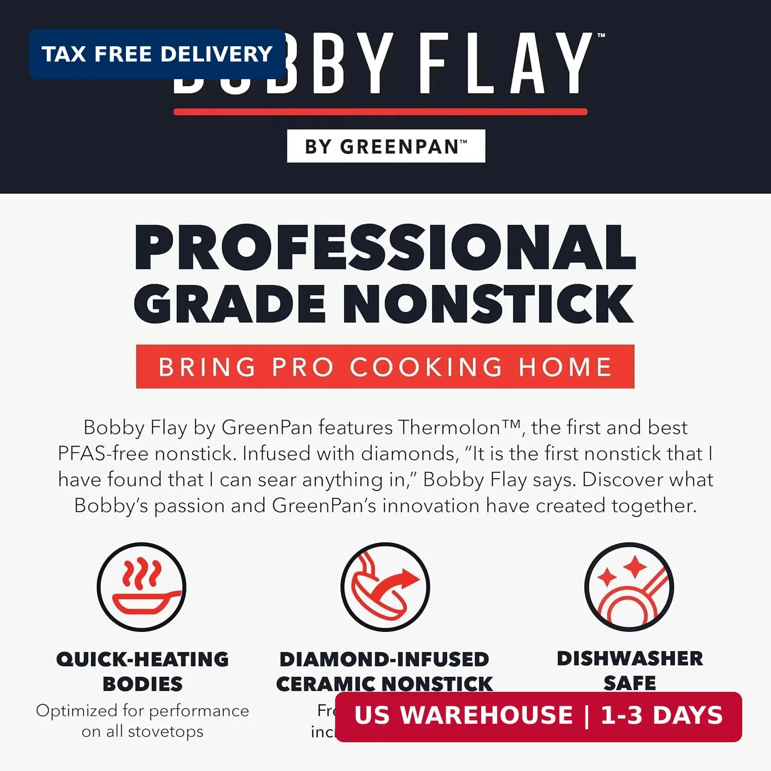 GreenPan x Bobby Flay 13 Piece Nonstick Cookware Pots and Pans Set, PFAS-Free Di
