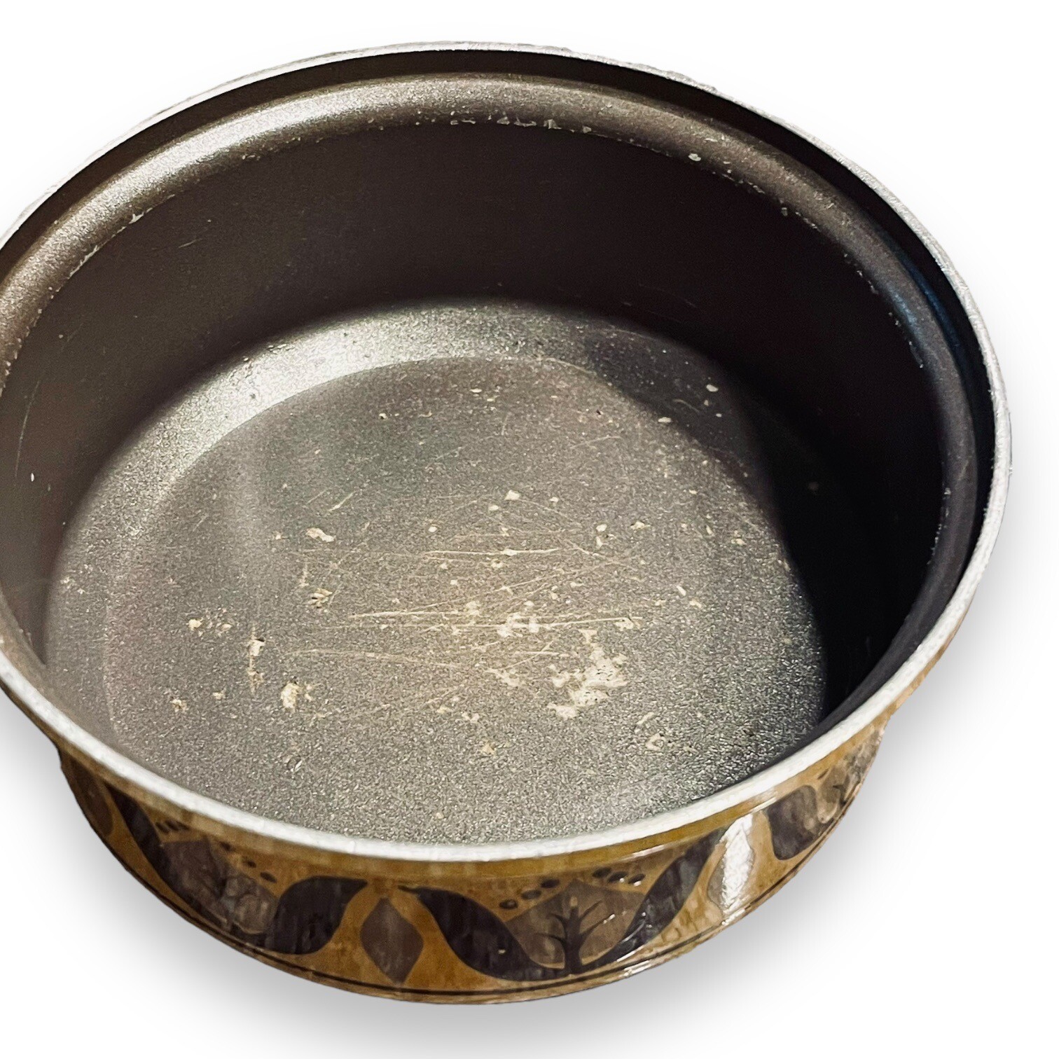Ekco Eterna Mustard Brown Pan with Lid 7in Diameter Enamel Retro 70’s Vintage