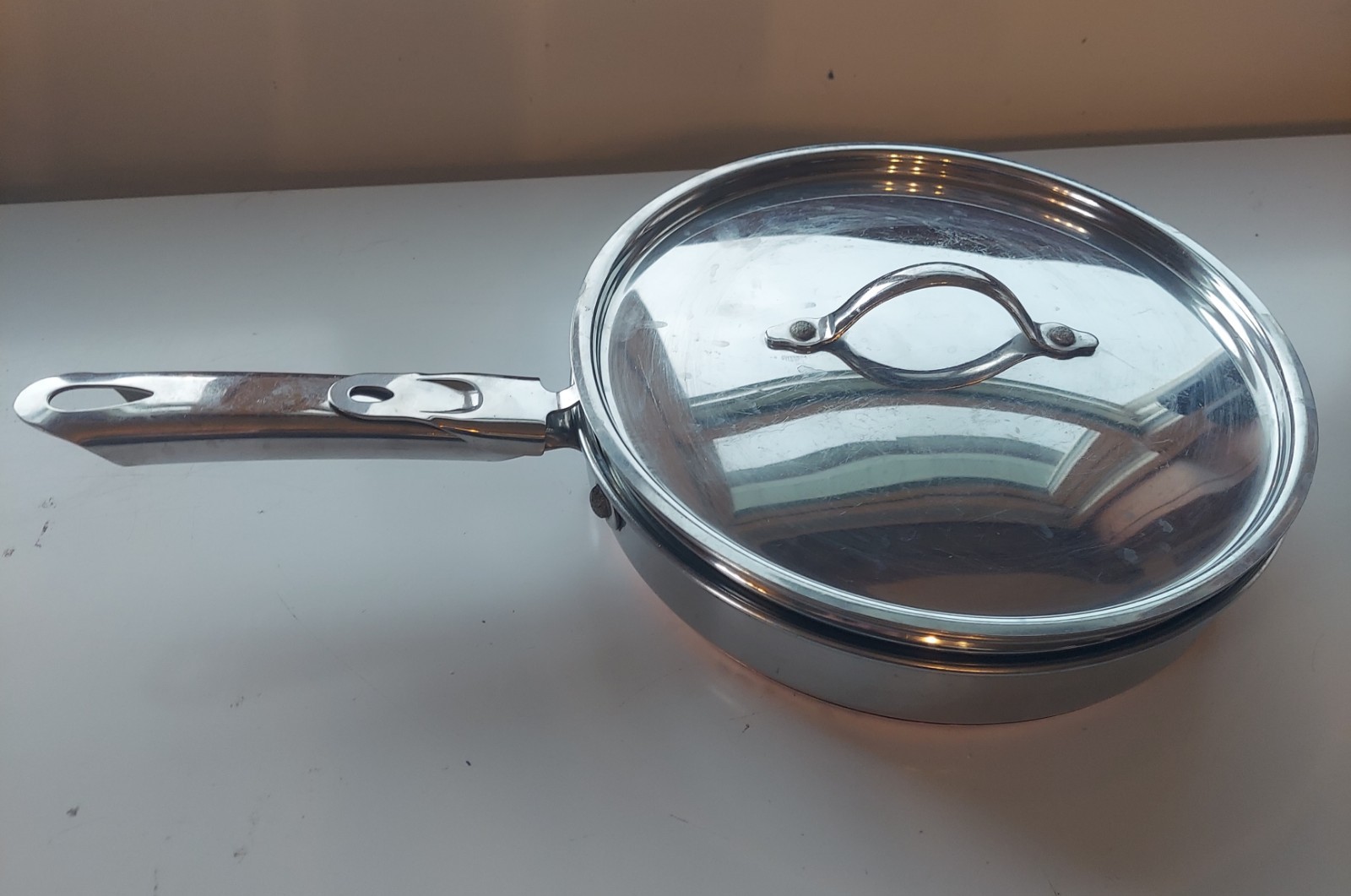 Martha Stewart Everyday 10″ Copper Bottom Skillet Splatter Shield Lid Oven Ready