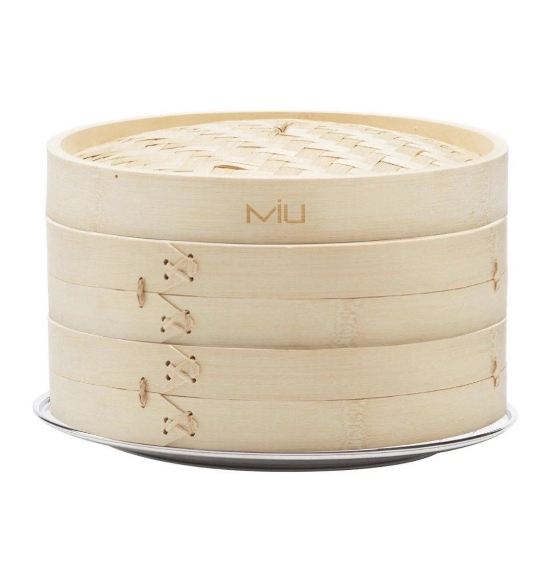 MIU 10″ 2-Tier🔥 🔥Bamboo Steamer🔥🔥 with Stainless Steel Ring Adapter and Lid