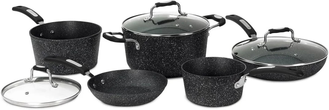 Starfrit The Rock 8PC Non-Stick Cookware Set, Black | Durable Forged Aluminum, O