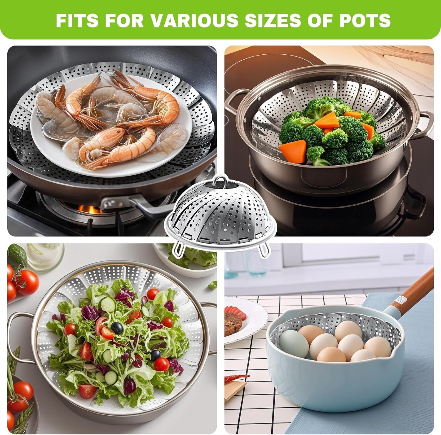 Space-Saving Steamer Basket: Durable & Stylish for Cooking Lovers, 6.1″ to 10.2″