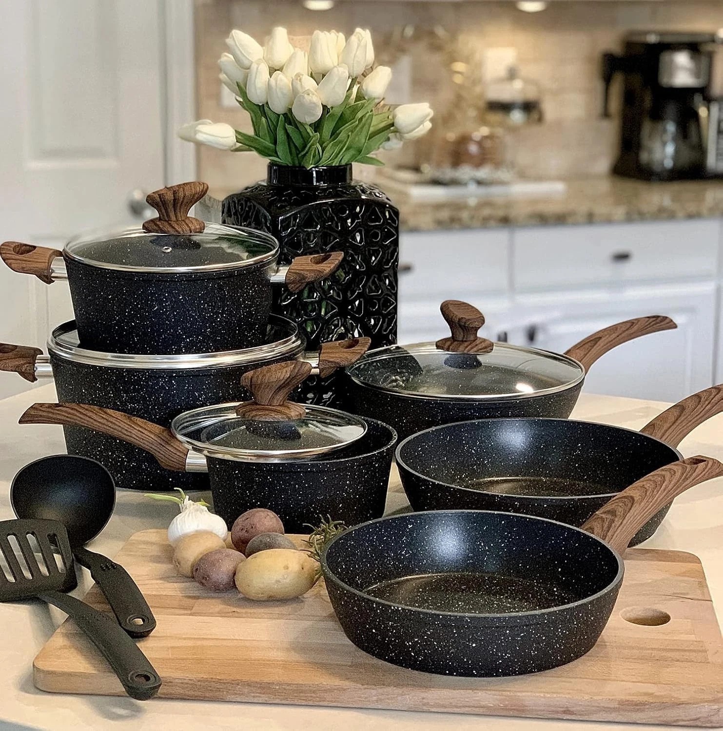 12-Piece Granite Black Induction Cookware Set – Nonstick Excellence in Cooking
