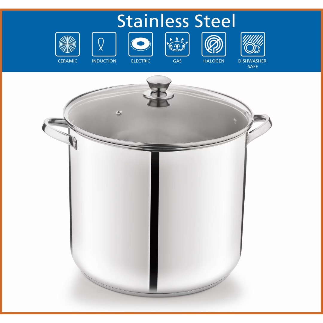 Mainstays 20 Qt Stainless Steel Stock Pot with Glass Lid | Induction Compatible