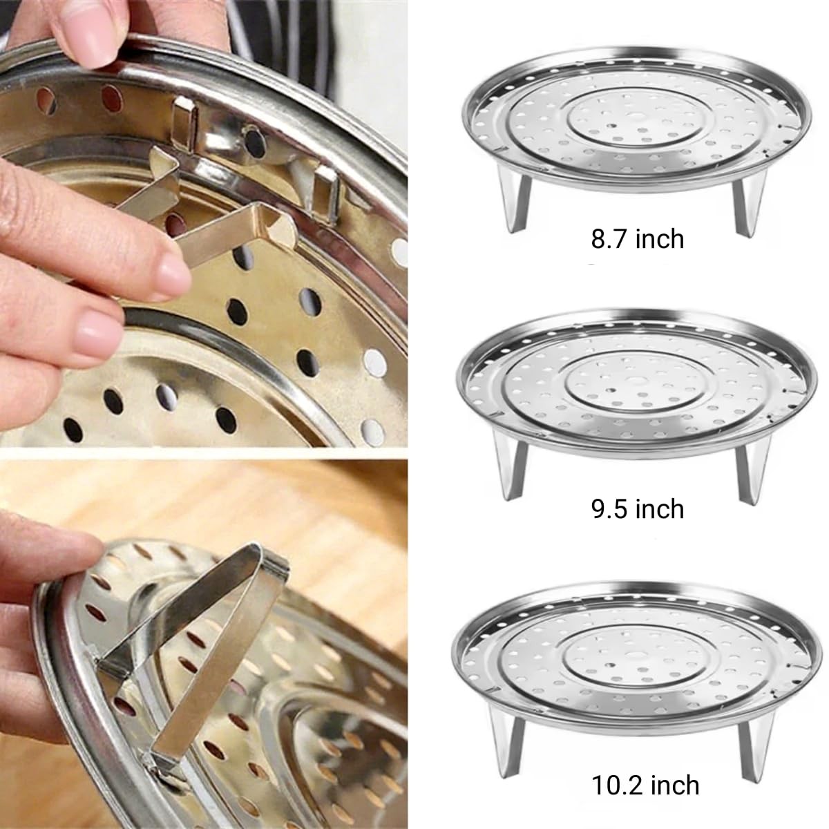 10.2 Inch Dia Stainless Steel Steamer Rack Removable Legs Kitchen Utensil