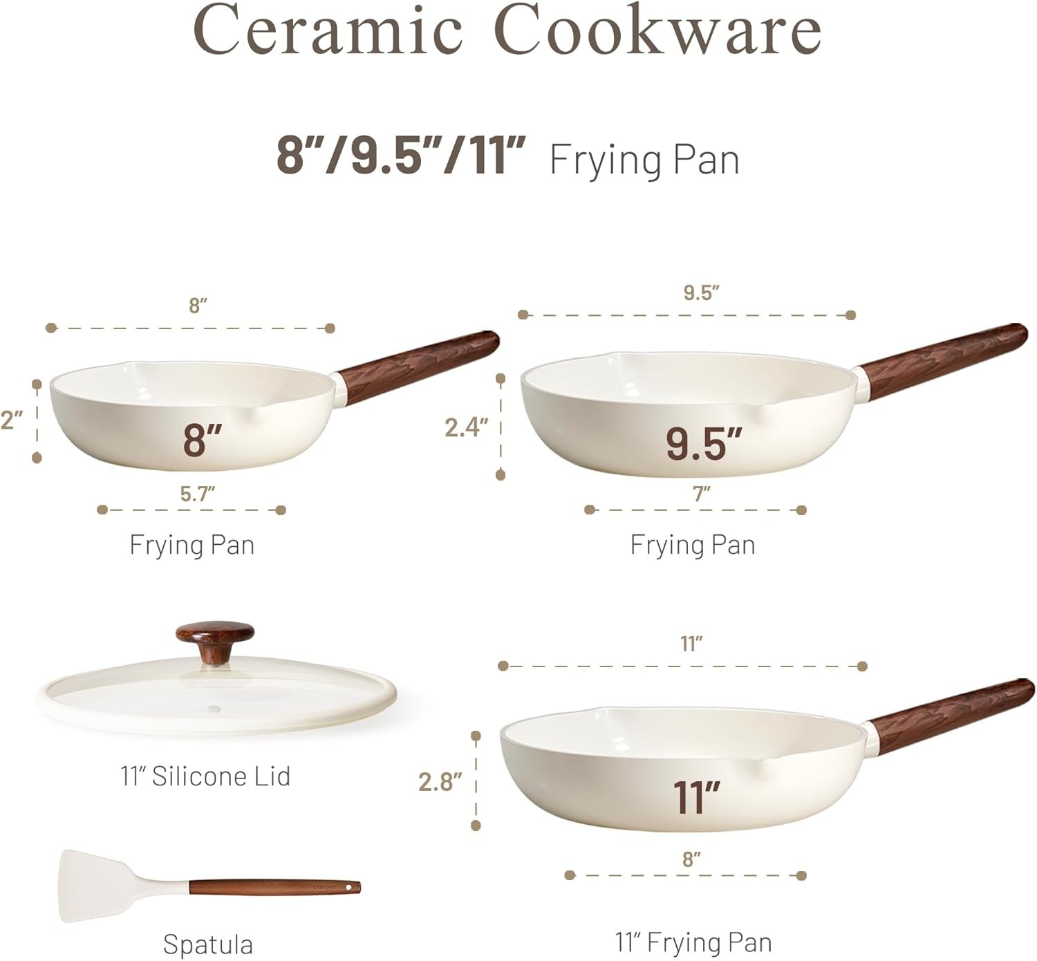 Ceramic Nonstick Frying Pans Set 5PCS Skillets with Lid Spatula Induction Com…