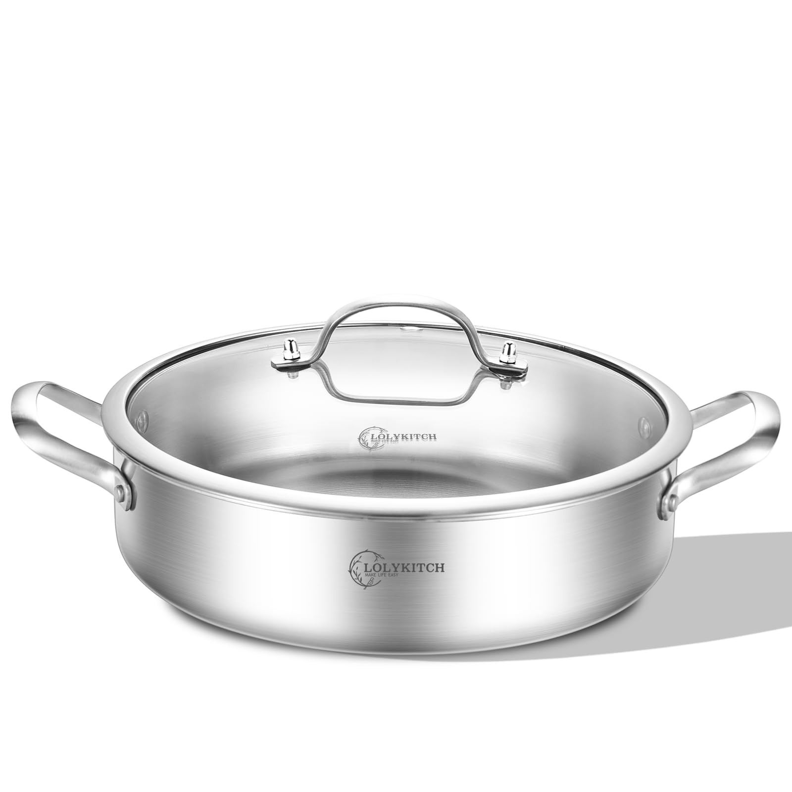 7 Quarts Tri-Ply Stainless Steel Sauté Pan with Lid,12 Inch Deep Frying Pan,L…