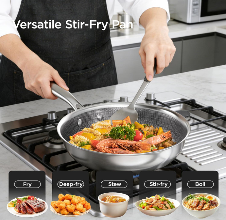 Wok Acero Inoxidable 12” Antiadherente con Tapa para Inducción y Horno, Nuevo