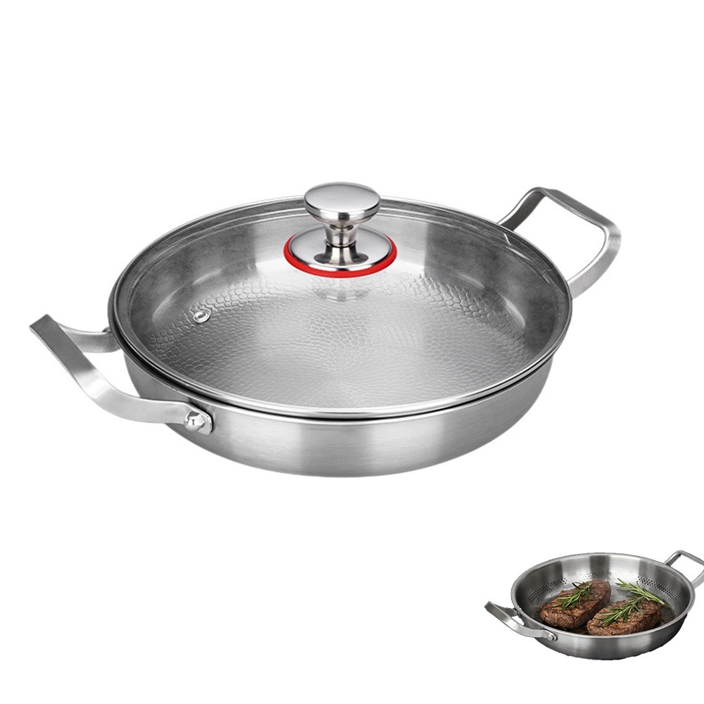 3 Ply Titanium Clad Stainless Steel Frying Pan Non Toxic Non Stick Hammered