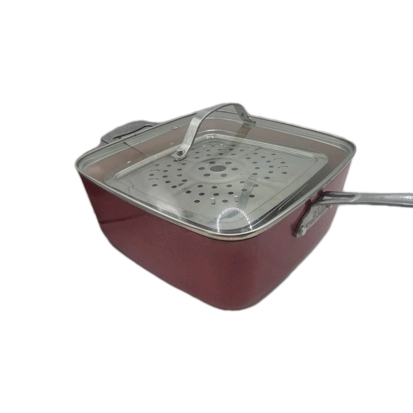 Red Copper 10″ Square Pan Deep Fry Roast Steam Bake Broil