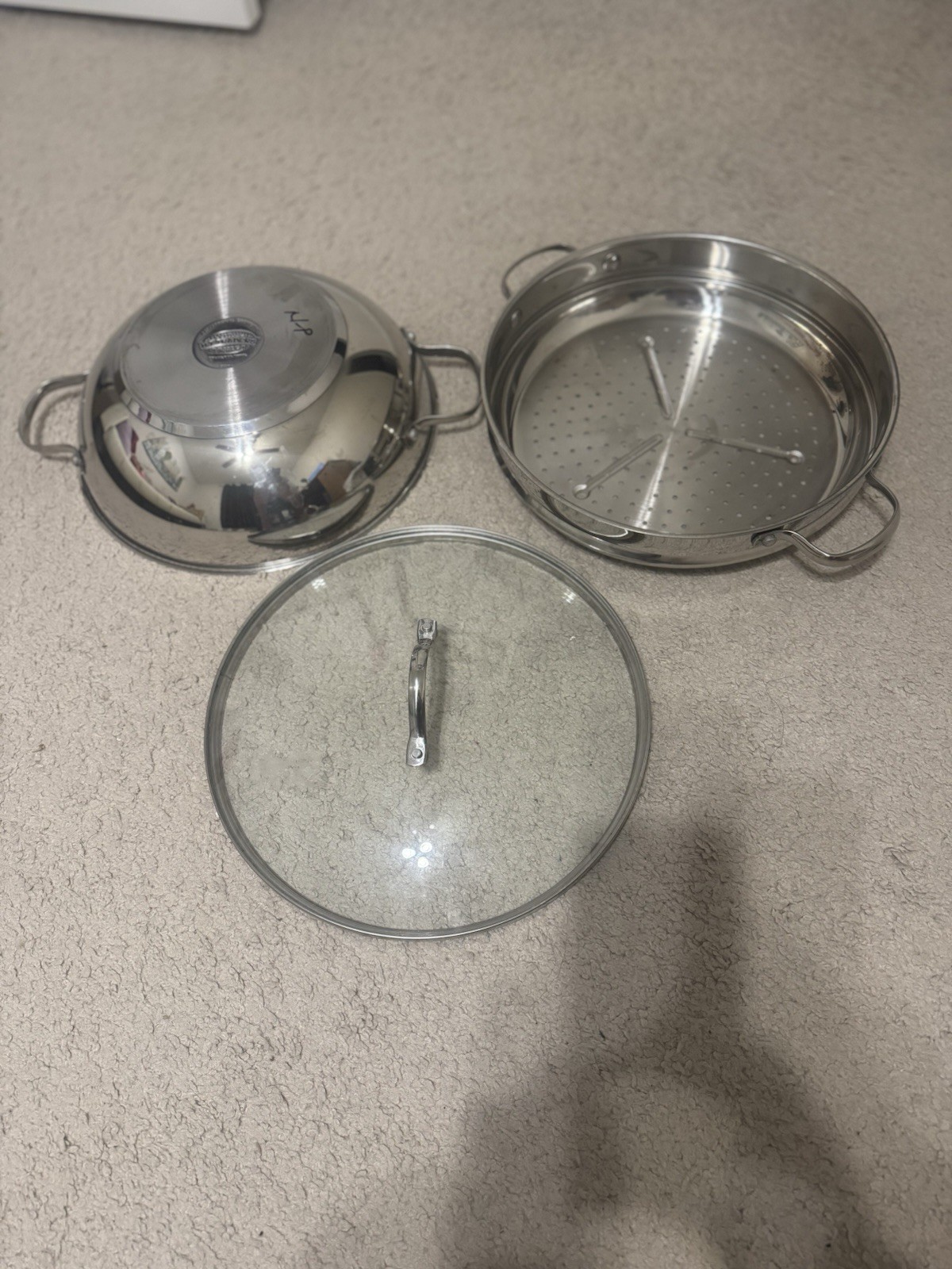 H.T. Traders 13” 3pc Professional Stainless Steel Steam-Wok